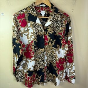 Chico's 2 Top Effortless Chic Leopard Print RITA Non Iron Large Button Front